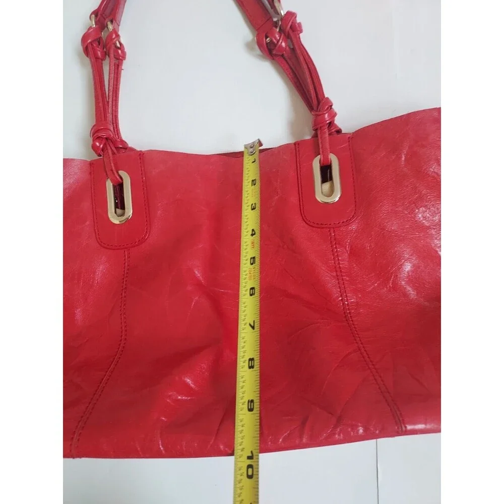 Vintage Shiny Red Leather Shoulder Bag W/ Removable Cloth Lining & Change Purse